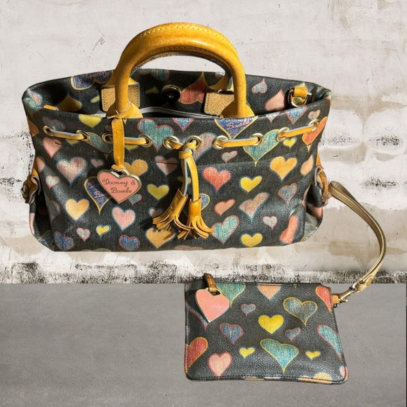 Dooney & Bourke Handbags - Vintage Dooney & Bourke Bag Multi Color Hearts w/Matching Wristlet